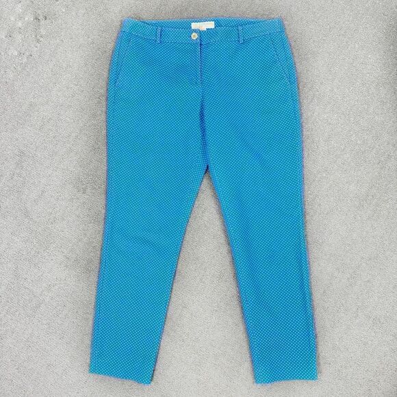 Michael Michael Kors Polkadot Crop Chino Pants Blue White 10 Cotton Twill - Picture 6 of 15